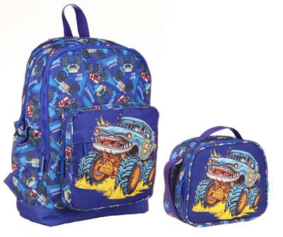 Kaukko İlkokul Sırt Çantası ve Beslenme Çantası Seti  - Lacivert Arazi Aracı - Erkek Çocuk