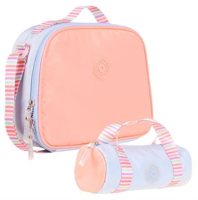 Kaukko Isı Yalıtımlı Beslenme Çantası ve Kalemlik Seti - Kız Çocuğuna Özel - İki Renkli - Mavi Turuncu Renkli
