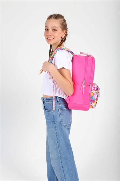 Kaukko K1762 Kız Çocuk/Kadın (Pembe - Yaprak Desenli) Okul ve Günlük Sırt Çantası