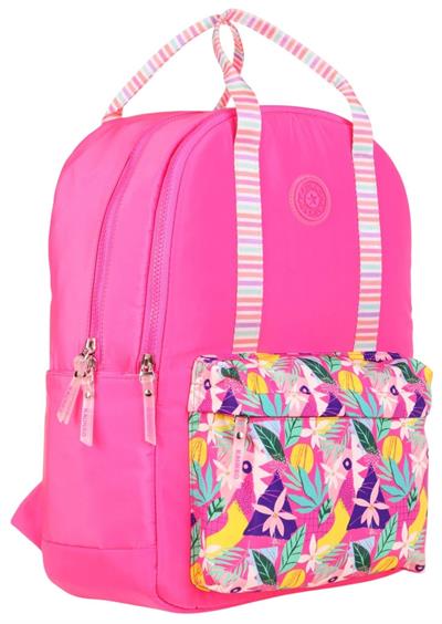Kaukko K1762 Kız Çocuk/Kadın (Pembe - Yaprak Desenli) Okul ve Günlük Sırt Çantası