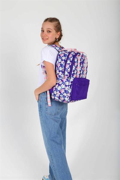 Kaukko K1763 Kız Çocuk/Kadın (Mor - Çiçek Desenli) Okul ve Günlük Sırt Çantası