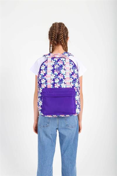 Kaukko K1763 Kız Çocuk/Kadın (Mor - Çiçek Desenli) Okul ve Günlük Sırt Çantası