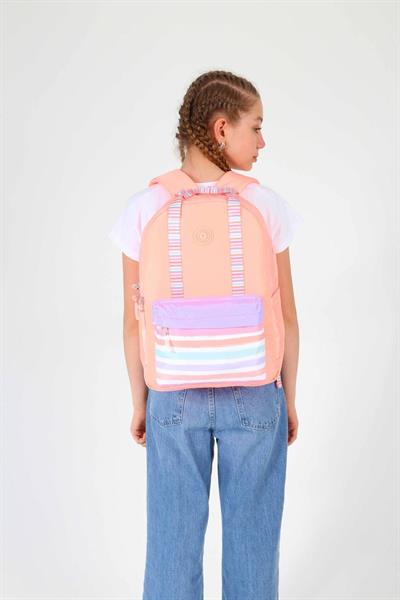Kaukko K1766 Kız Çocuk/Kadın (Somon - Çizgi Desenli) Okul ve Günlük Sırt Çantası