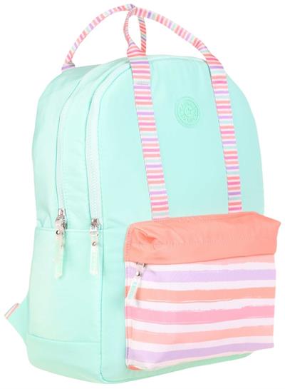 Kaukko K1767 Kız Çocuk/Kadın (Su Yeşili Pembe - Çizgi Desenli) Okul ve Günlük Sırt Çantası