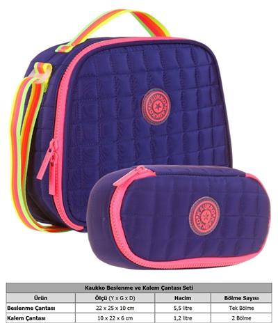 Kaukko Kapitone Okul Termoslu Beslenme Çantası ve Organizer Kalemlik Seti - Kız Çocuk - Lacivert Pembe