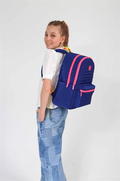 Kaukko Kapitoneli Üç Bölmeli Lacivert Pembe Kız Çocuk Okul ve Günlük Sırt Çantası - K1773