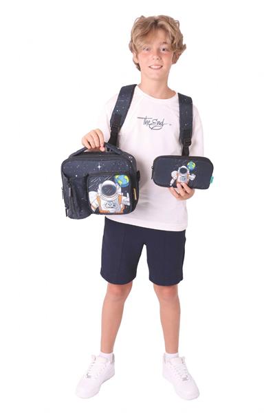 Kaukko Kids 3D Astronot Şekilli Erkek Çocuk Üçlü Okul Çantası Seti/Takımı - Siyah (L5253+L7253+L8253)