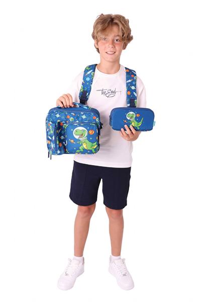 Kaukko Kids 3D Dinazor Şekilli Erkek Çocuk Üçlü Okul Çantası Seti/Takımı - Lacivert (L5252+L7252+L8252)