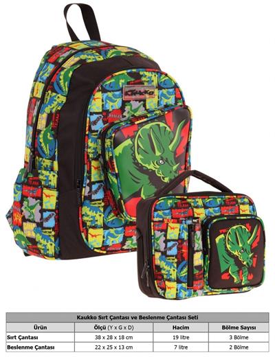 Kaukko Kids 3D Gergedan Detaylı Okul Çantası (L5263) ve Thermo Beslenme Çantası (L7263) Seti - Erkek Çocuk