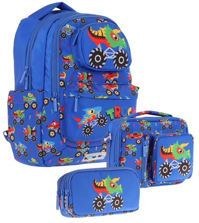 Kaukko Kids 3D Kamyon Şekilli Erkek Çocuk Üçlü Okul Çantası Seti/Takımı - Mavi (L5255+L7255+L8255)