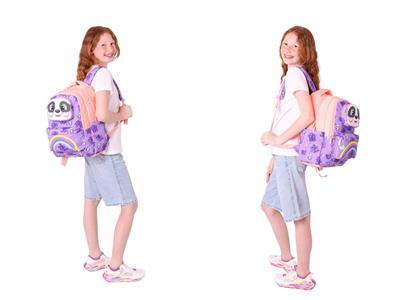 Kaukko Kids 3D Panda Şekilli Kız Çocuk Üçlü Okul Çantası Seti/Takımı - Mor Somon (L5233+L7233+L8233)