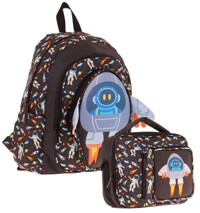 Kaukko Kids 3D Roket Detaylı Okul Çantası (L5264) ve Thermo Beslenme Çantası (L7264) Seti - Erkek Çocuk
