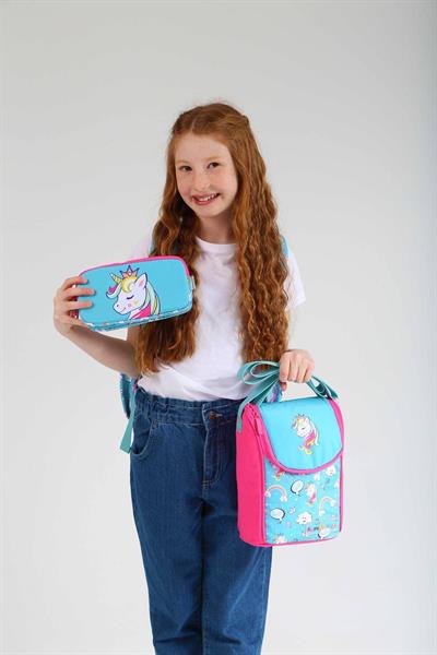 Kaukko Kids 3D Unicorn Şekilli Kız Çocuk Üçlü Okul Çantası Seti/Takımı - Turkuaz Pembe (L5155+L7155+L8155)