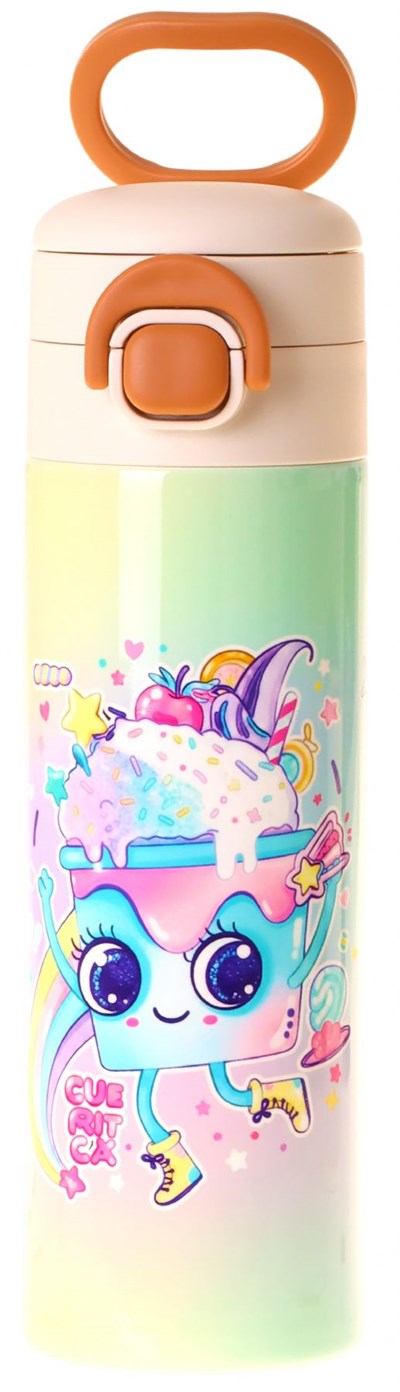 Kaukko Kids 520 ml Dondurma Desenli Pembe Kız Çocuk Çelik Termos Matara (Çift İçim Kilitli Kapak) - L5286