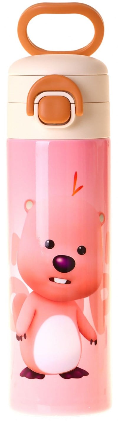 Kaukko Kids 520 ml Loopy Baskılı Pembe Kız Çocuk Çelik Termos Matara (Çift İçim Kilitli Kapak) - L5306