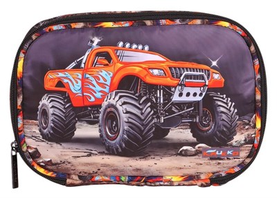 Kaukko Kids Arazi Aracı Baskılı Siyah - Kırmızı Erkek Çocuk Organizer Kalem Çantası - Kalemlik - L5376