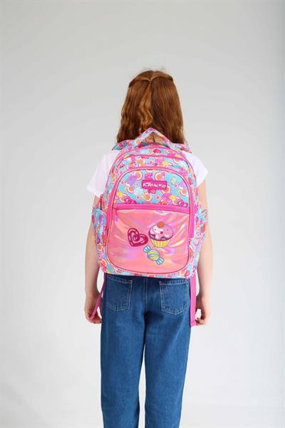 Kaukko Kids Aynalı Nakışlı Cupcake Pembe Kız Çocuk Okul Sırt Çantası