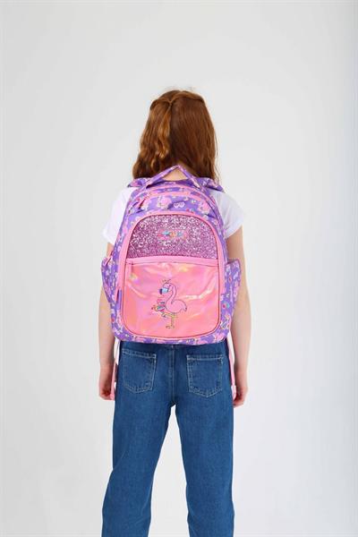 Kaukko Kids Aynalı Taşlı Flamingo Kız Çocuk Okul Sırt Çantası