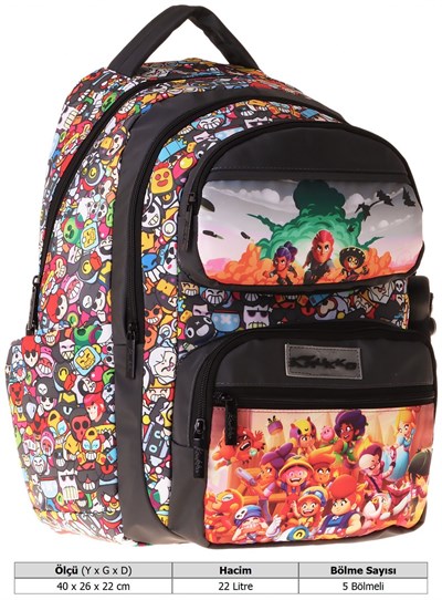 Kaukko Kids Beş Bölmeli Erkek Çocuk Aviator Baskılı Siyah İlkokul Okul Sırt Çantası - L5424