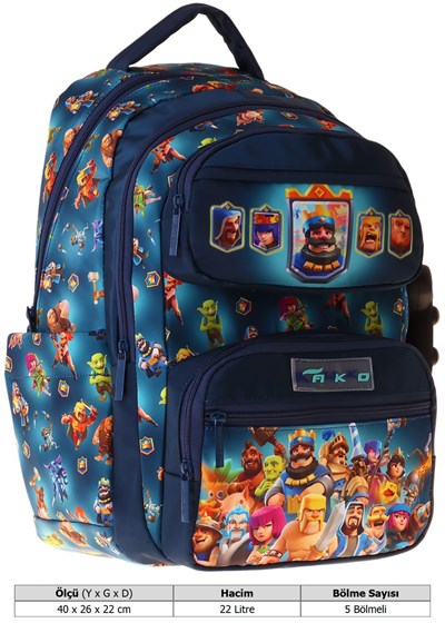 Kaukko Kids Beş Bölmeli Erkek Çocuk Boom Baskılı Lacivert İlkokul Okul Sırt Çantası - L5419