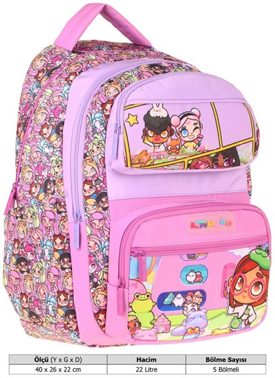 Kaukko Kids Beş Bölmeli Kız Çocuk Nagy Baskılı Pembe İlkokul Okul Sırt Çantası - L5333