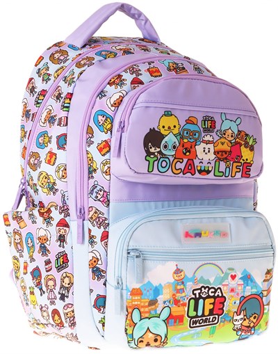 Kaukko Kids Beş Bölmeli Kız Çocuk Toca Life Baskılı Lila - Turkuaz İlkokul Okul Sırt Çantası - L5338