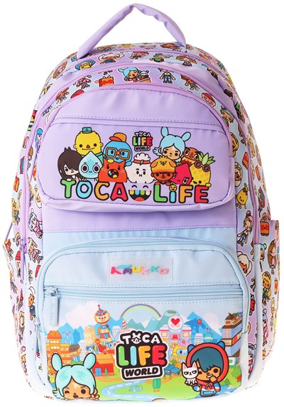 Kaukko Kids Beş Bölmeli Kız Çocuk Toca Life Baskılı Lila - Turkuaz İlkokul Okul Sırt Çantası - L5338