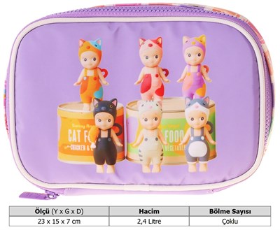 Kaukko Kids Cat Life Baskılı Mor - Krem Kız Çocuk Organizer Kalem Çantası - Kalemlik - L5296