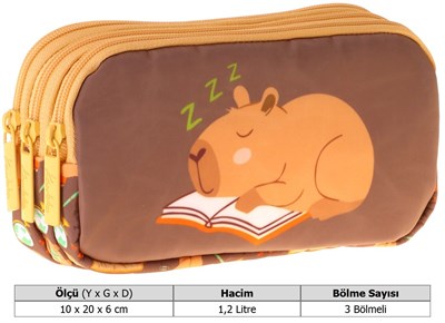 Kaukko Kids Clever Baskılı Kahverengi Erkek Çocuk Okul Kalemliği Kalem Çantası - L5386