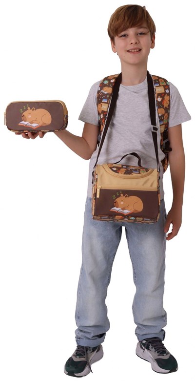 Kaukko Kids Clever(Kahverengi Renk) Erkek Çocuk Üçlü İlkokul Okul Çantası Seti/Takımı - SETKK-L5384A