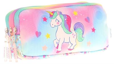 Kaukko Kids Çok Renkli, Unicorn, Kız Çocuk Üç Gözlü Okul Kalem Çantası - L8243