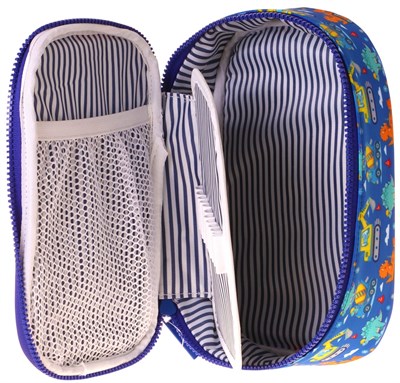 Kaukko Kids Dinazor ve İş Makinesi Baskılı Mavi - Sarı Erkek Çocuk Organizer Kalem Çantası - Kalemlik - L5374