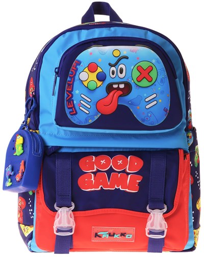 Kaukko Kids Dört Bölmeli Erkek Çocuk Good Game Baskılı Lacivert - Kırmızı Okul Sırt Çantası - L5389