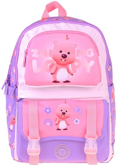 Kaukko Kids Dört Bölmeli Kız Çocuk Loopy Baskılı Lila - Pembe Okul Sırt Çantası - L5303
