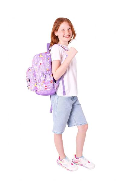 Kaukko Kids Dört Bölmeli Kız Çocuk Silikon Aksesuarlı Mor İlkokul Çantası