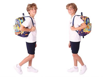 Kaukko Kids Dört Bölmeli Okul Çantası + Beslenme +Kalemlik Seti (Astronot Dinazor - Erkek Çocuk - Mavi Sarı)