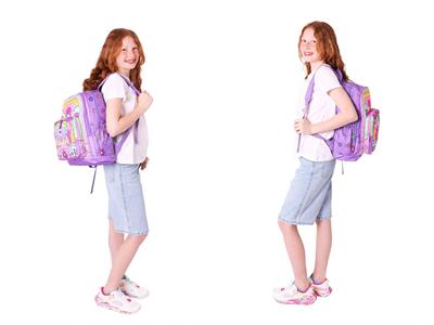 Kaukko Kids Dört Bölmeli Okul Çantası + Beslenme +Kalemlik Seti (Kelebek - Kız Çocuk - Mor Pembe)