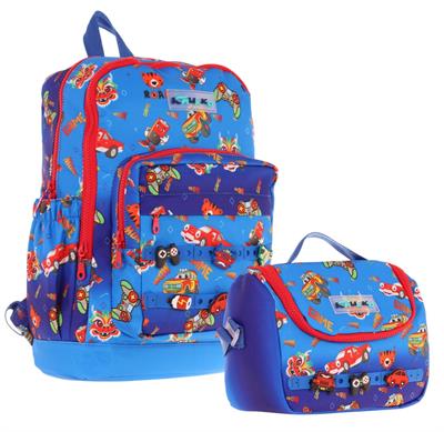 Kaukko Kids Dört Bölmeli Sırt Çantası ve Isı Yalıtımlı Beslenme Çantası Seti - Erkek Çocuk - Mavi Kırmızı