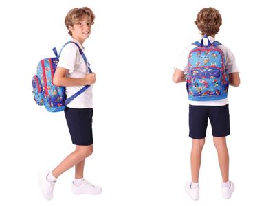 Kaukko Kids Dört Bölmeli Sırt Çantası ve Isı Yalıtımlı Beslenme Çantası Seti - Erkek Çocuk - Mavi Kırmızı