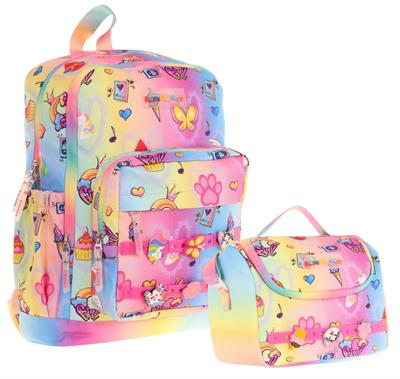 Kaukko Kids Dört Bölmeli Sırt Çantası ve Isı Yalıtımlı Beslenme Çantası Seti - Kız Çocuk - Mavi Sarı