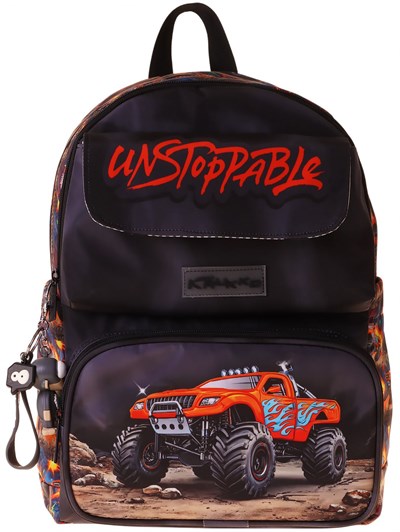 Kaukko Kids Erkek Çocuk Arazi Aracı Baskılı Okul Çantası - Siyah - Kırmızı - Soil Truck - L5359