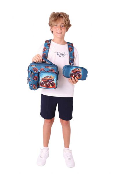 Kaukko Kids Erkek Çocuk Arazi Aracı Baskılı Üçlü Okul Çanta Seti(Okul Çantası+Beslenme Çantası+Kalemlik)