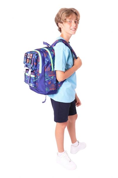 Kaukko Kids Erkek Çocuk Armalı Kamyon Desenli İlkokul Okul Sırt Çantası (Dört Bölmeli) - Lacivert Yeşil - L5279