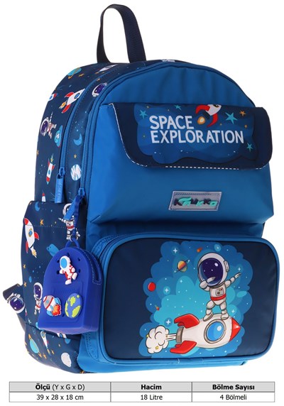 Kaukko Kids Erkek Çocuk Astronot Baskılı Okul Çantası - Lacivert - Space - L5364