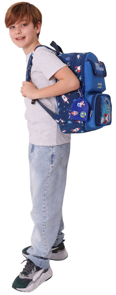 Kaukko Kids Erkek Çocuk Astronot Baskılı Okul Çantası - Lacivert - Space - L5364