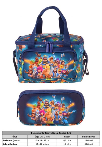 Kaukko Kids Erkek Çocuk Boom Baskılı Lacivert Thermo Beslenme Çantası ve Kalemlik Seti - SETKK-L5420