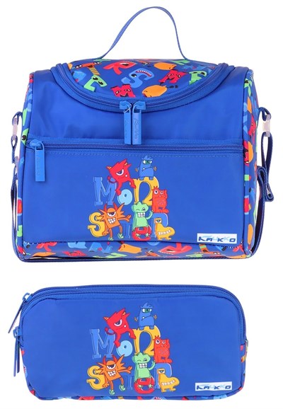 Kaukko Kids Erkek Çocuk Moster Baskılı Mavi Thermo Beslenme Çantası ve Kalemlik Seti - SETKK-L5405