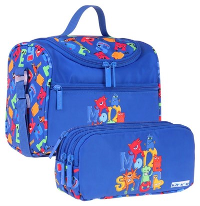Kaukko Kids Erkek Çocuk Moster Baskılı Mavi Thermo Beslenme Çantası ve Kalemlik Seti - SETKK-L5405