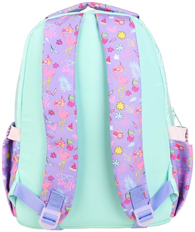 Kaukko Kids Flamingo Baskılı Dört Bölmeli Yeşil Mor Kız Çocuk Okul Sırt Çantası - KK-L5156