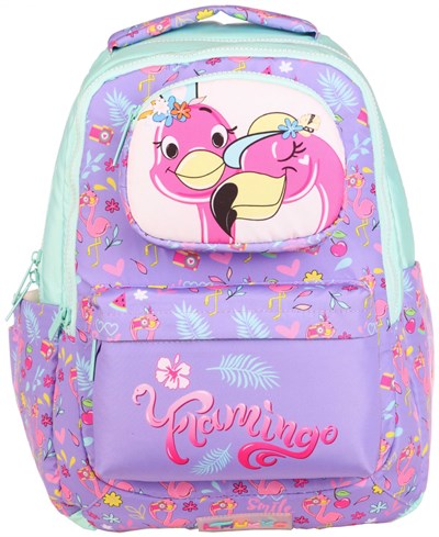 Kaukko Kids Flamingo Baskılı Dört Bölmeli Yeşil Mor Kız Çocuk Okul Sırt Çantası - KK-L5156